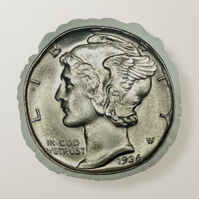 Almofada Redonda Moeda da moeda de dez centavos de Mercury (Frente)