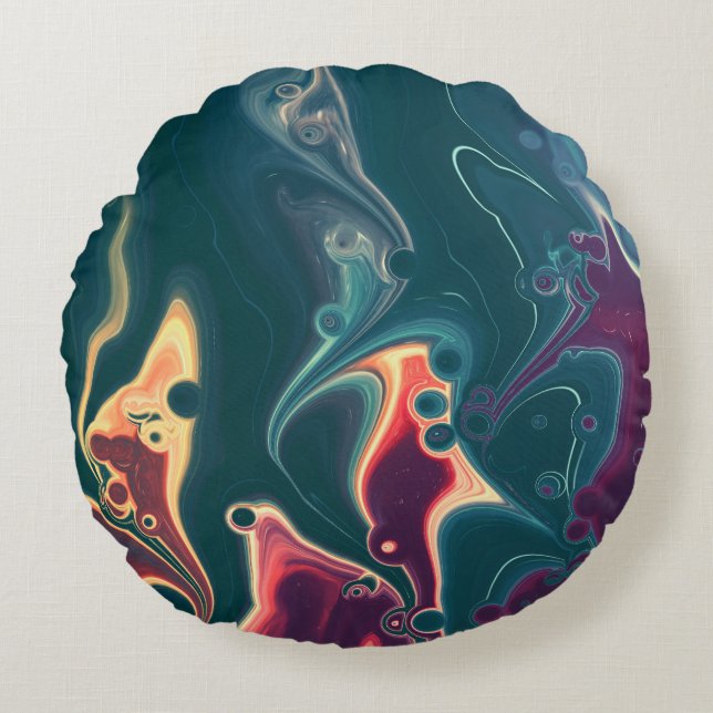 Almofada Redonda Molten Waves in Midnight Motion (Frente)