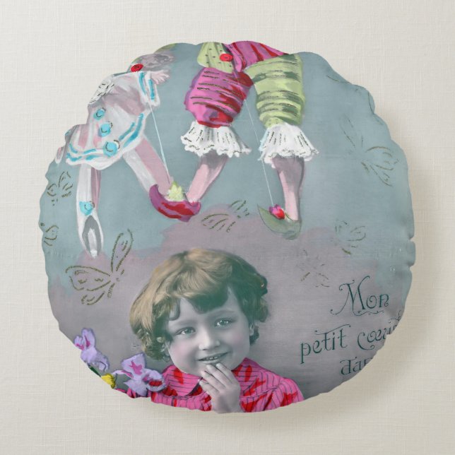 Almofada Redonda Mon petite coeur dans ce baiser  (Frente)