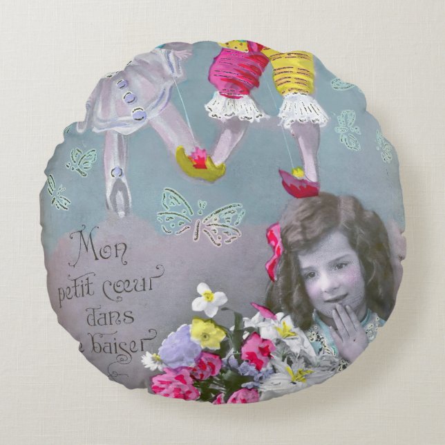 Almofada Redonda Mon petite coeur dans ce baiser 2 (Frente)