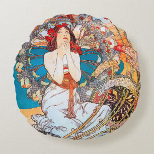 Almofada Redonda Mônaco, Monte Carlo, Alphonse Mucha Travesseiro d