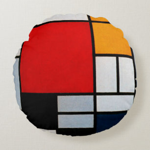 Almofada Redonda Mondrian - Composição com Grande Plano Vermelho