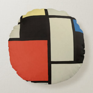 Almofada Redonda Mondrian Composition Modern Abstrato Pintura