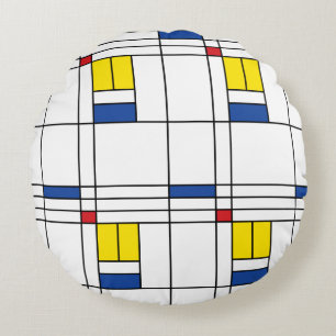 Almofada Redonda Mondrian II Design de Arte Moderna Minimalista De