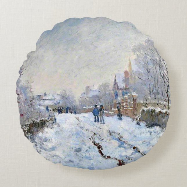 Almofada Redonda Monet - Cena de Neve em Argenteuil (Frente)