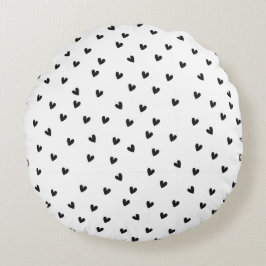 Almofada Redonda Monochrome Black and White Heart Pattern