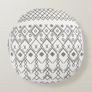 Almofada Redonda Monocromo Kilim: Textura Tribal de Marrocos