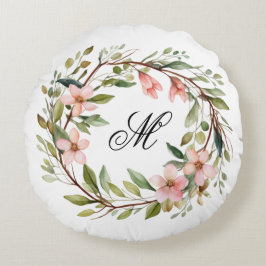 Almofada Redonda Monograma Bonito Pau e Flores Selvagens