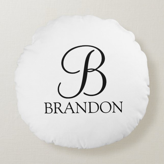 Almofada Redonda Monograma Clássico de Letra Personalizada e Nome (Frente)