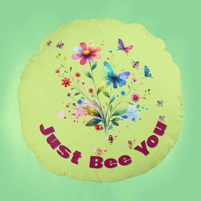 Almofada Redonda Monograma com Cor Floral Simples (Criador carregado)