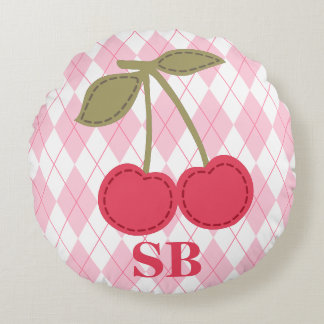 Almofada Redonda Monograma Coquette Cherry Pink Jacquard