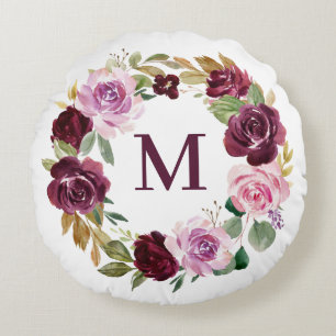Almofada Redonda Monograma da Terra Floral Românica de Queda Roxa
