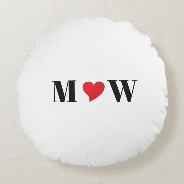 Almofada Redonda Monograma das iniciais personalizadas do casal, de (Frente)