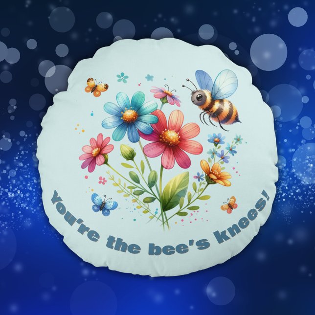 Almofada Redonda Monograma de Aquarela Você é o Knees Azul da Abelh (Criador carregado)