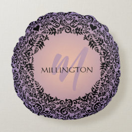 Almofada Redonda Monograma de Damasco de Pêssego e Pêssego