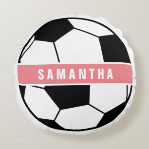 Almofada Redonda Monograma de Esportes Rosa Cinza de Futebol Modern