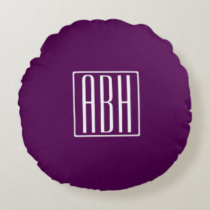 Almofada Redonda Monograma de Iniciais Branco Sobre Roxo Profundo