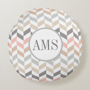 Almofada Redonda Monograma de Pastel Herringbone 