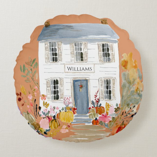 Almofada Redonda Monograma de Porco de Queda de Farmhouse (Frente)