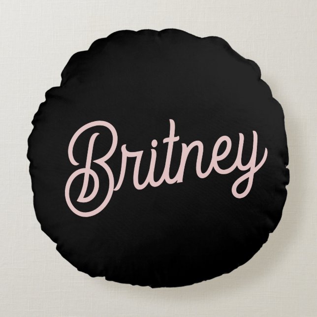 Almofada Redonda Monograma e Nome Moderno Pink Pidroso Blush (Frente)