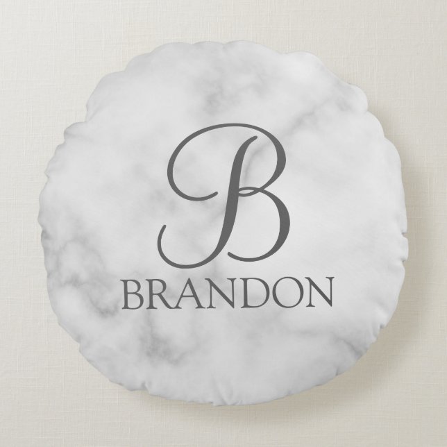 Almofada Redonda Monograma e Nome Personalizados de Script de Ângul (Frente)