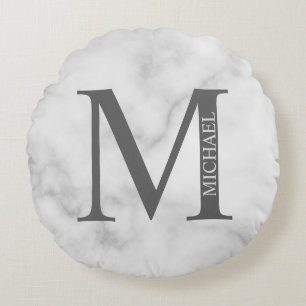 Almofada Redonda Monograma e Nome Personalizados do Marble Branco