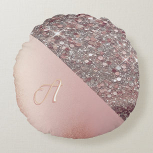 Almofada Redonda Monograma Elegante em Dourado Rosa