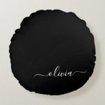 Almofada Redonda Monograma Elegante Moderno e Branco Negro<br><div class="desc">Apresentando nossa Coleção de Monogramas Modernos Minimalistas Pretos e Brancos: adote simplicidade e sofisticação com nossos designs minimalistas, curados para elevar seu estilo sem esforço. Feita de olho na estética moderna, essa coleção apresenta designs negras e brancos elegantes, acentuados por monogramas personalizados. De papelaria chic a acessórios versáteis, nossa coleção...</div>