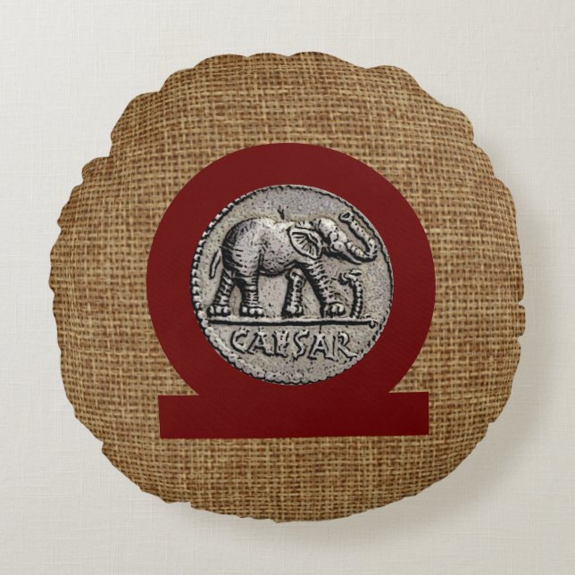 Almofada Redonda Monograma Faux Burlap Elepher Caesar Roman (Frente)