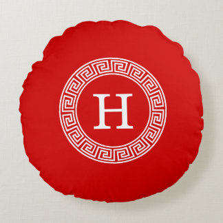 Almofada Redonda Monograma Inicial do Quadro-chave grego Red What