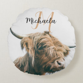 Almofada Redonda Monograma inicial do retrato das vacas altas