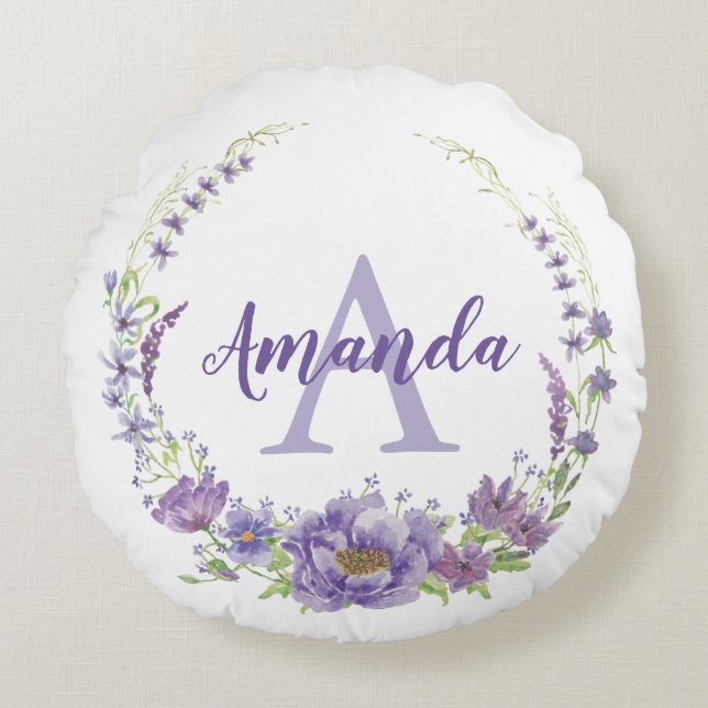 Almofada Redonda Monograma - letra A, personalizada (Frente)