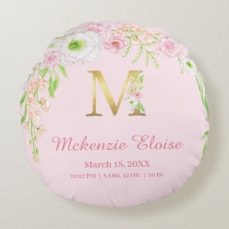 Almofada Redonda Monograma "M" Floral Rosa Dourado Estatísticas de