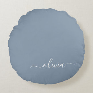 Almofada Redonda Monograma Moderno Minimalista Dusty Blue Elegante