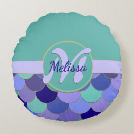 Almofada Redonda Monograma + Nome Roxo & Aqua Teal #Escalas de Sere