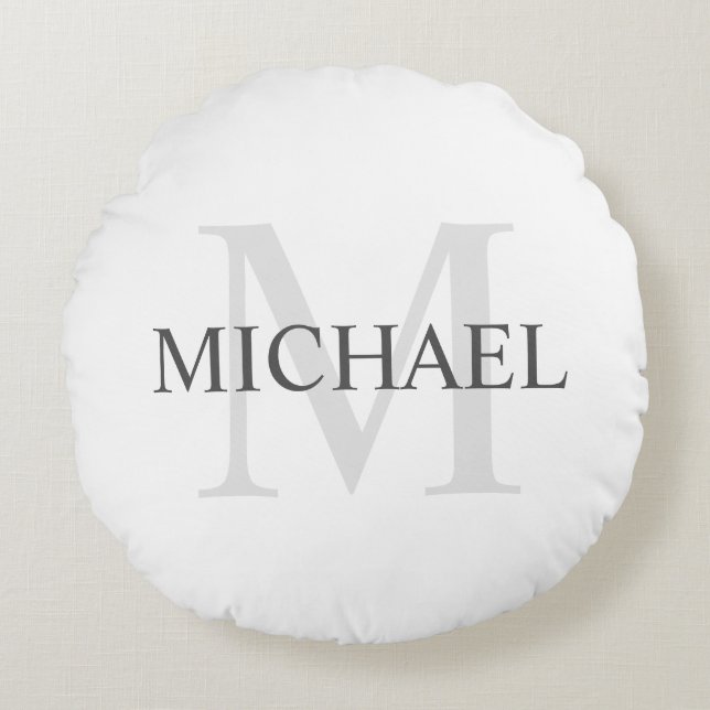 Almofada Redonda Monograma Personalizado Clássico e Nome (Frente)