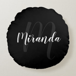 Almofada Redonda Monograma Personalizado de Script Moderno e Nome P