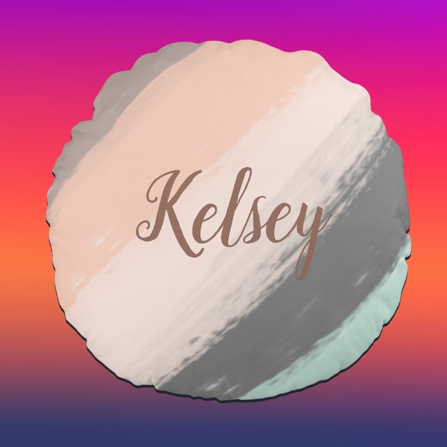 Almofada Redonda Monograma Pincel Traços Coloridos | (Criador carregado)