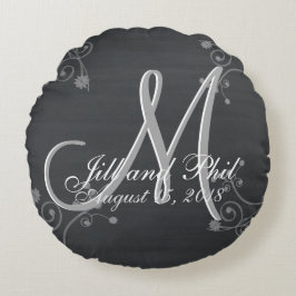 Almofada Redonda Monograma Russo de Chalkboard 3d
