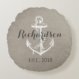 Almofada Redonda Monograma Rustic Vintage Anchor Wedding