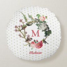 Monograma Vintage Bolinhas Florais & Bird Wreath