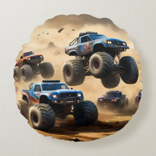 Almofada Redonda Monster Trucks Correndo No Deserto,