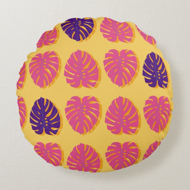 Almofada Redonda Monstera havaiana design (Frente)