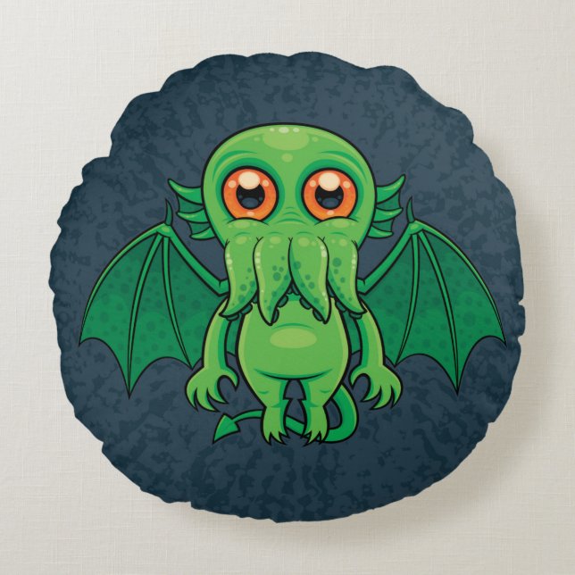 Almofada Redonda Monstro do Cthulhu Verde Bonito (Frente)