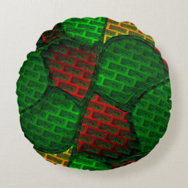 Almofada Redonda Montagem de abstrato? Brick, vermelho, verde, amar