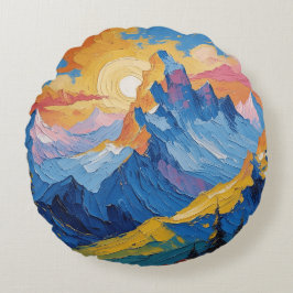 Almofada Redonda Montañas al amanecer con resplandor