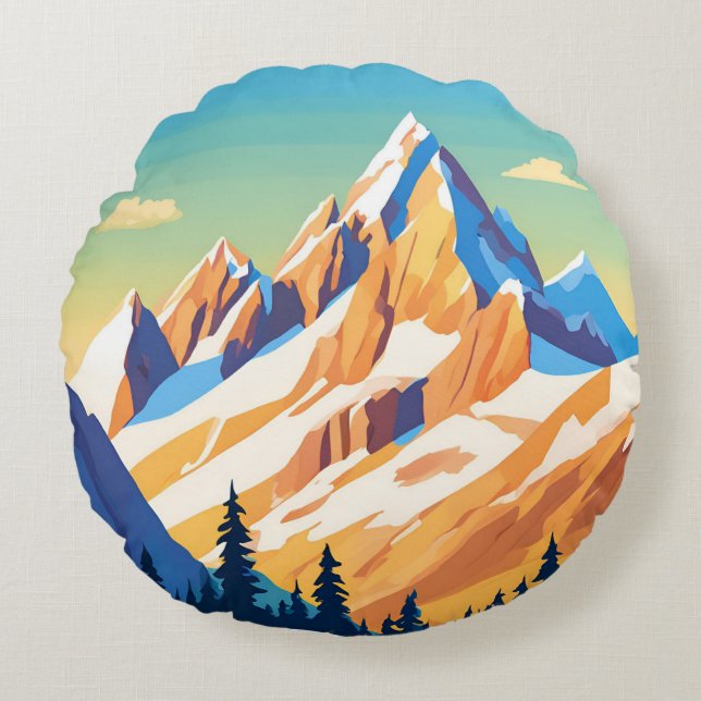 Almofada Redonda Montanhas Magestosas (Frente)