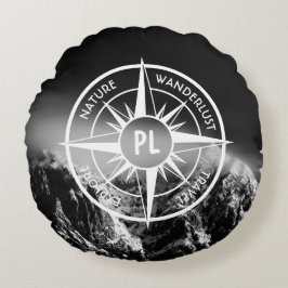 Almofada Redonda Montes dramáticos do emblema da estrela da Compass