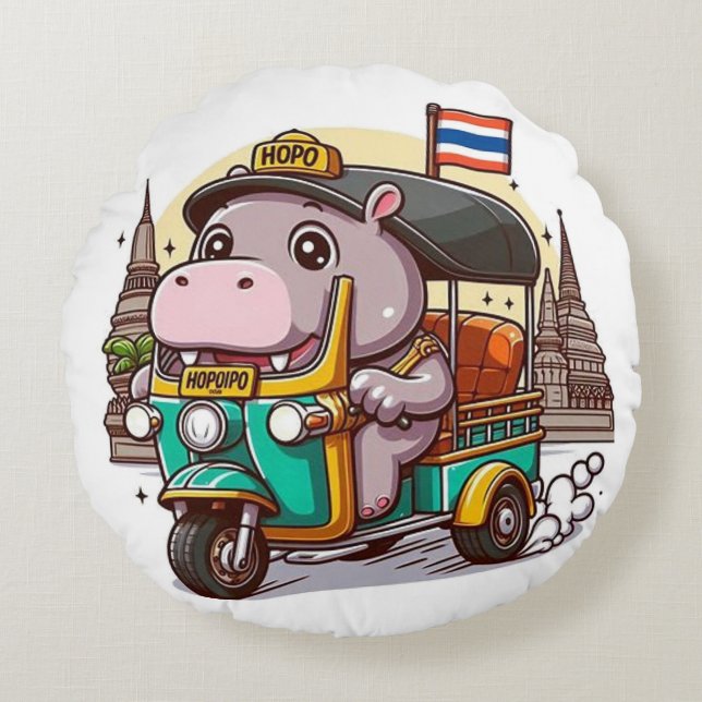 Almofada Redonda Moo Deng no Travesseiro Tour (Frente)