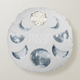 Almofada Redonda Moon Magic Moon Fase e Padrão Floral